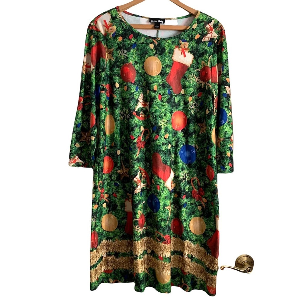 Dream Works Christmas Holiday Lights print Multicolored Dress Size Large